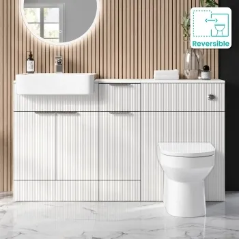 Sicily Fluted Coastal White Combination Vanity Basin and Miami Toilet 1500mm - Chrome Handles