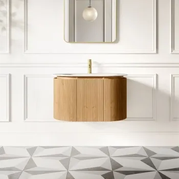 Positano Natural Oak Curved Wall Hung Basin Drawer Vanity 800mm