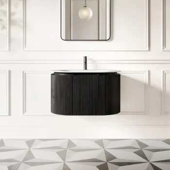 Positano Black Oak Curved Wall Hung Basin Drawer Vanity 800mm