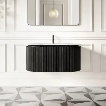 Positano Black Oak Curved Wall Hung Basin Drawer Vanity 1000mm