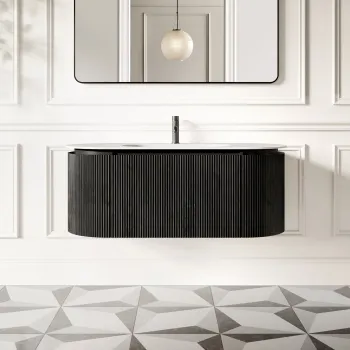 Positano Black Oak Curved Wall Hung Basin Drawer Vanity 1200mm