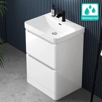 100% Waterproof - Corsica Gloss White PVC Basin Drawer Vanity 600mm