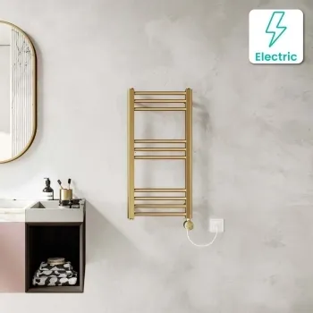 Barcelona Electric Brushed Brass Straight Heated Towel Rail 800x400mm