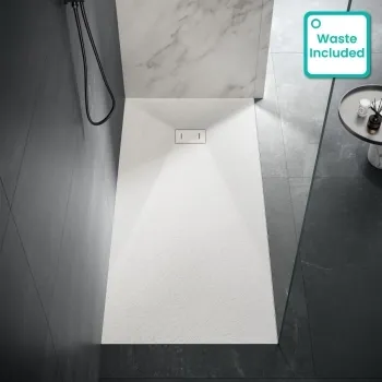 Berlin Rectangular Matt White Slate Effect SMC Composite Shower Tray 1800x700mm