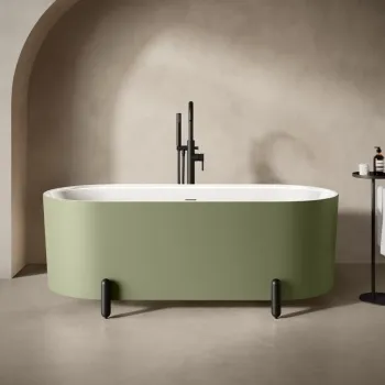 Shore 1700 Matt Green Freestanding Bath - Matt Black Feet