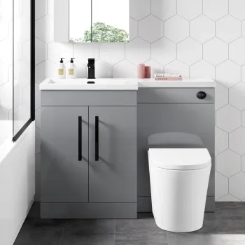 Avon Stone Grey Combination Vanity Basin and Boston Toilet 1100mm - Black Accents - Left Handed