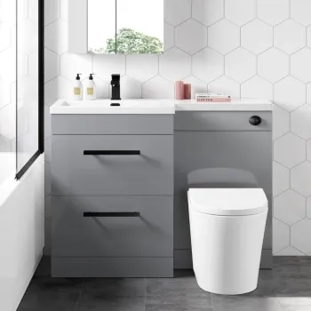 Avon Stone Grey Combination Basin Drawer and Boston Toilet 1100mm - Black Accents - Left Handed