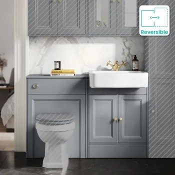 Monaco Dove Grey Basin Vanity and Back To Wall Toilet Unit 1200mm (Excludes Pan & Cistern) - Brushed Brass Accents
