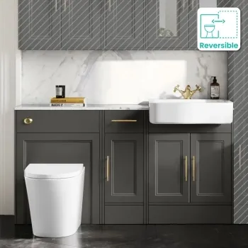 Monaco Graphite Grey Combination Vanity Basin with Marble Top and Boston Toilet 1500mm - Brass Knurled Handles