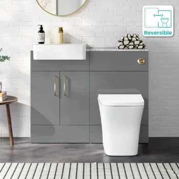 Harper Stone Grey Combination Vanity Basin with Marble Top & Houston Toilet 1000mm -Brushed Brass Accents