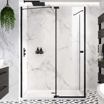 Vienna Matt Black Easy Clean 8mm Hinged Shower Enclosure 1400x900mm