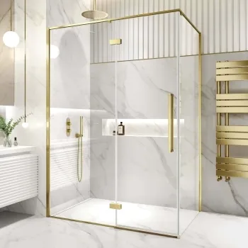 Helsinki Brushed Brass Premium Easy Clean 8mm Hinged Shower Enclosure 1400x900mm