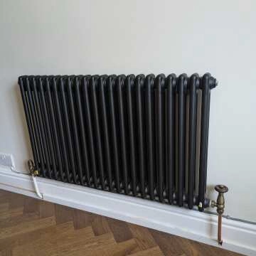 Athens Matt Black Double Column Horizontal Traditional Radiator 600x1010mm