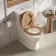 Alma Traditional Rimless Close Coupled Toilet With Oak Effect Wooden Soft Close Seat