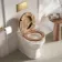 Alma Traditional Rimless Back To Wall Toilet With Oak Effect Wooden Soft Close Seat - Brushed Brass Hinges