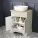 Lucia Chalk White Vanity with Oak Effect Top & Curved Counter Top Basin 640mm - Brass Knurled Handles