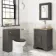 Lucia Graphite Grey Vanity with Oak Effect Top & Round Counter Top Basin 640mm - Brass Knurled Handles