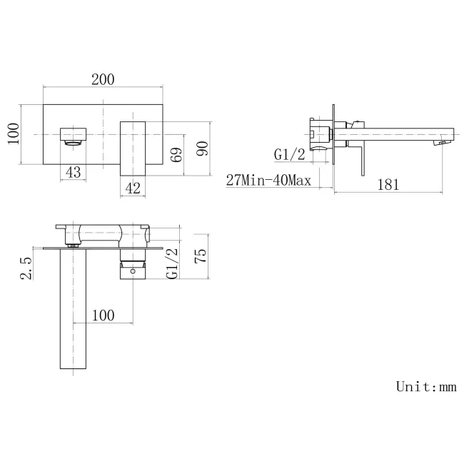 Lea Chrome Wall Mounted Basin Mixer Tap