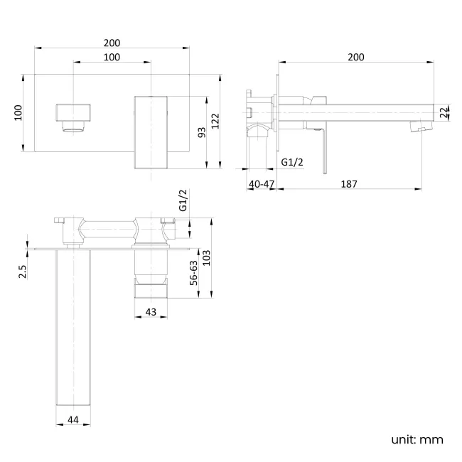 Tamar Chrome Wall Mounted Basin Mixer Tap