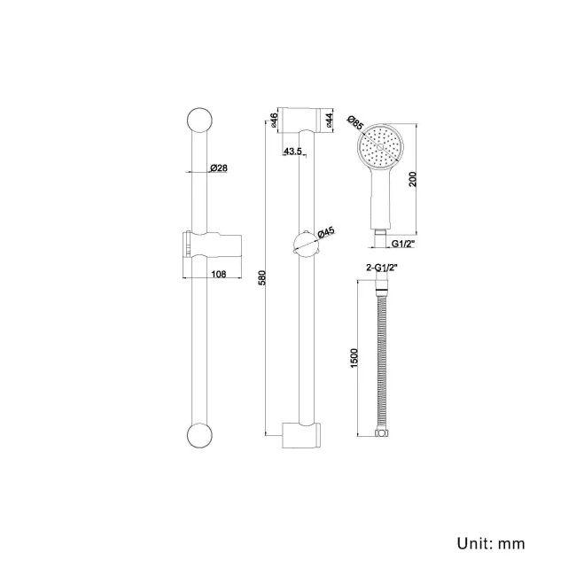 Round Shower and Sliding Riser Set