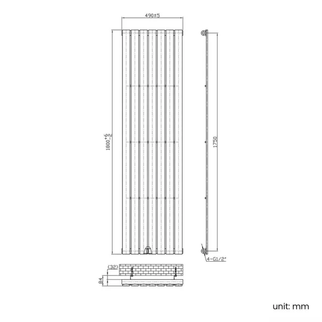 Faro White Single Flat Panel Vertical Radiator 1800x490mm