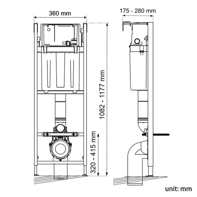 Wirquin Universal Wall Hung Toilet Frame & Cistern with Chrome Push Plate