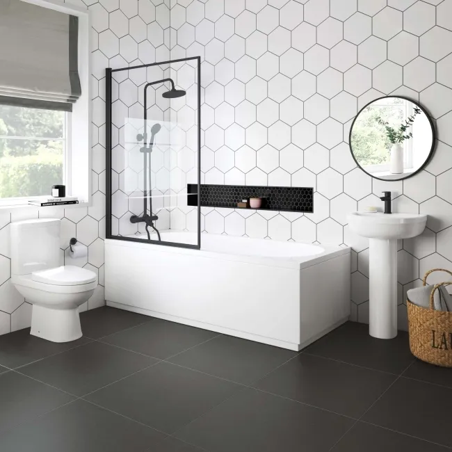 Zurich Easy Clean Matt Black Framed Bath Screen - 1000mm