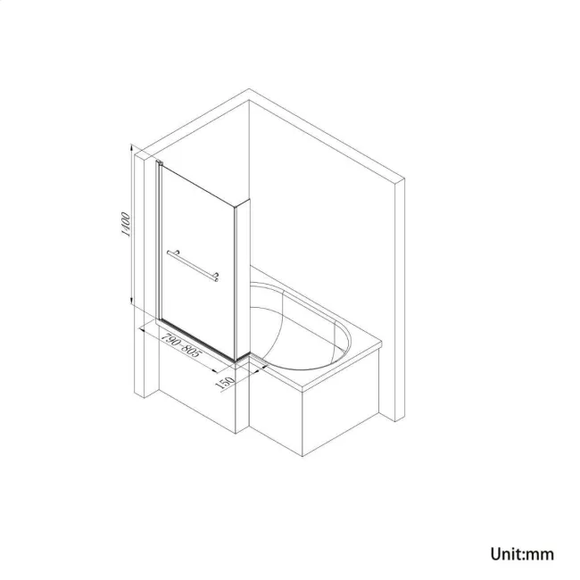 6mm L Shaped Easy Clean Bath Screen with Towel Rail