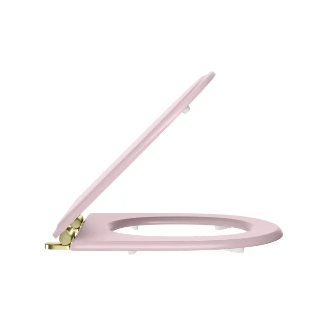 Kansas Traditional Cashmere Pink Wooden Soft Close Seat with Brushed Brass Hinges