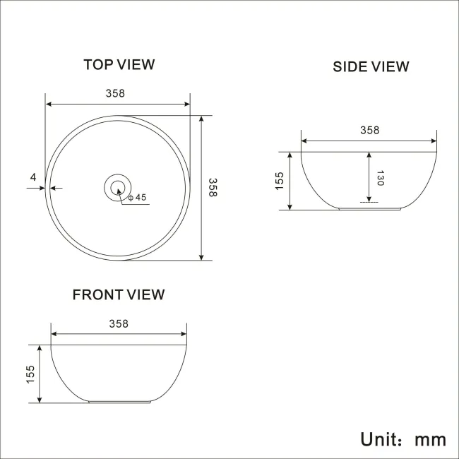 Oakland Round Counter Top Basin 355mm