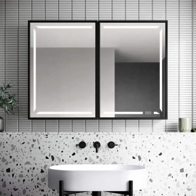 Mia Black Framed Illuminated LED Mirror Cabinet With BLUETOOTH Speaker & USB Port 710x1000mm