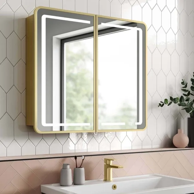 Olivia Matt Brass Illuminated LED Mirror Cabinet 710x800mm