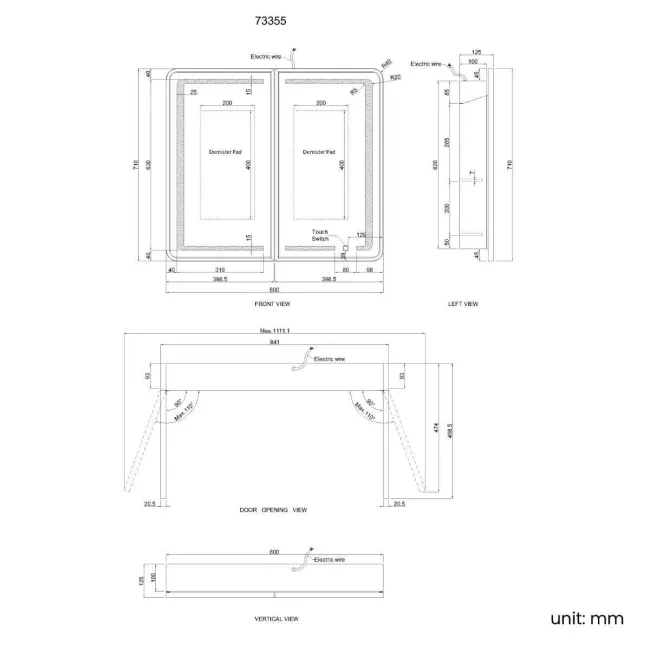 Olivia Matt Brass Illuminated LED Mirror Cabinet 710x800mm
