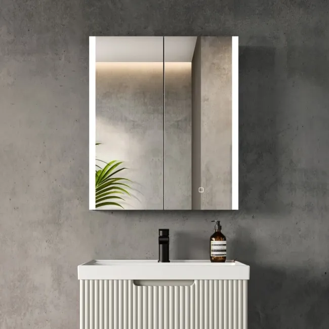 Selma Matt Black Illuminated LED Recessed Mirror Cabinet 700x600mm