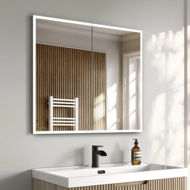 Esme Matt Black Illuminated LED Recessed Mirror Cabinet 700x800mm