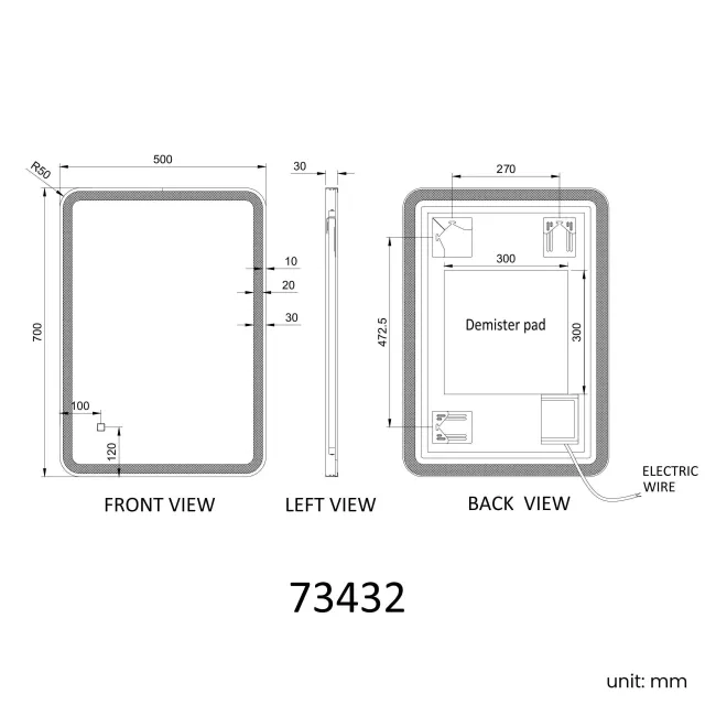 Mila Black Framed Illuminated LED Mirror 700x500mm