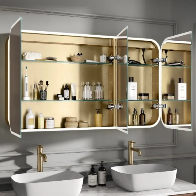 Willow Brushed Brass Illuminated LED Mirror Cabinet 700x1200mm