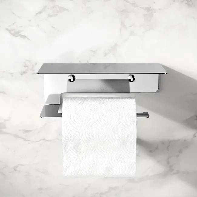 Remi Easy Fix Chrome Toilet Roll Holder with Shelf