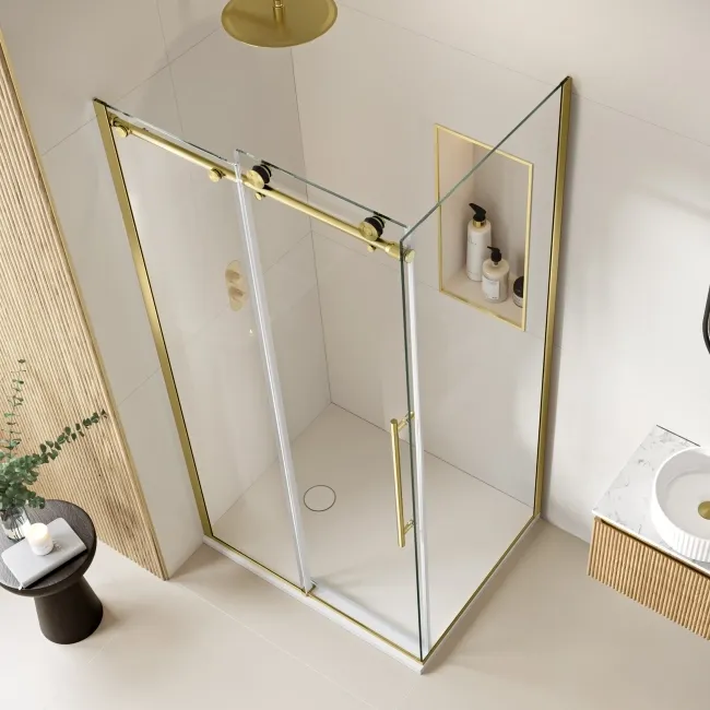 Prague Brushed Brass 8mm Sliding Shower Enclosure 1000x700mm