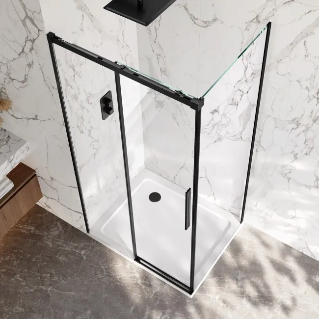 Lisbon Matt Black 8mm Sliding Shower Enclosure 1000x700mm