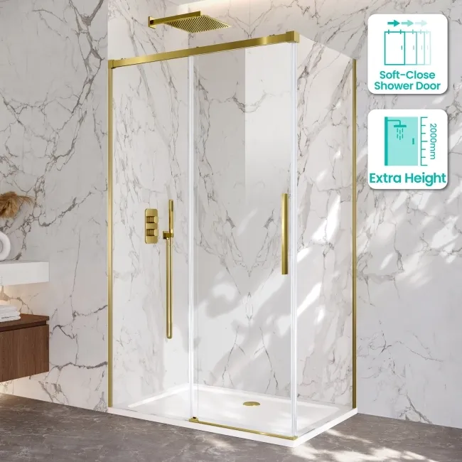Lisbon Brushed Brass 8mm Sliding Shower Enclosure 1200x900mm