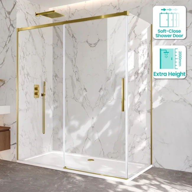 Lisbon Brushed Brass 8mm Sliding Shower Enclosure 1800x800mm