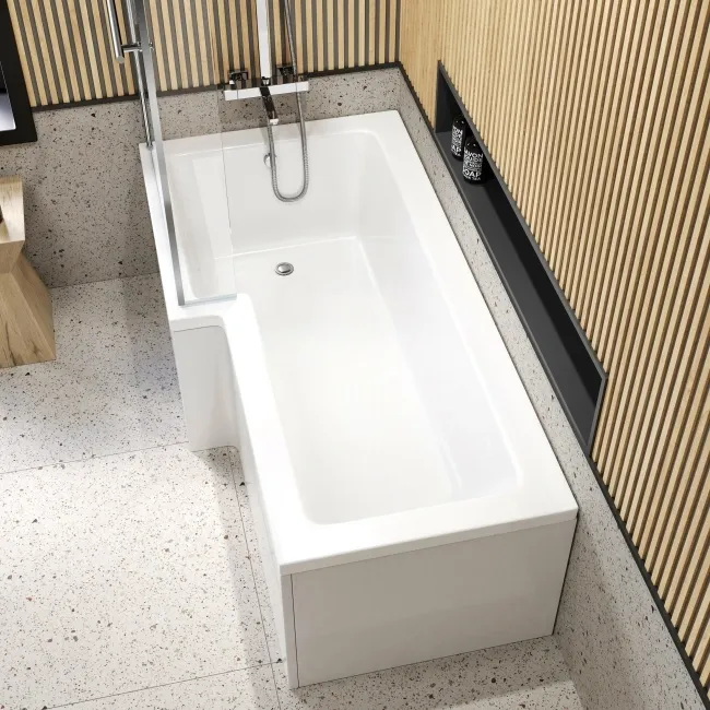 L Shaped 1700 Shower Bath & 6mm Easy Clean Screen with Rail - Left Handed