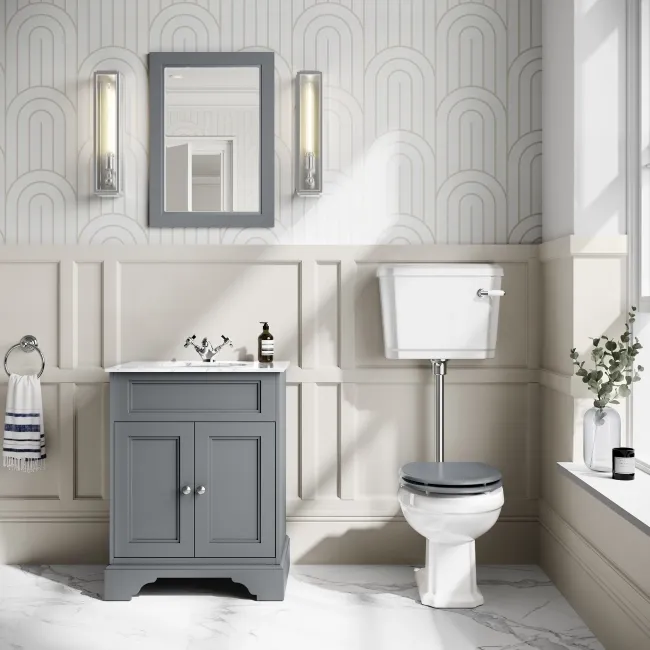 Hudson Traditional Toilet With Low-Level Cistern and Dove Grey Wooden Seat