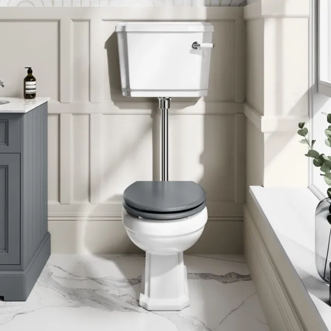 Hudson Traditional Toilet With Low-Level Cistern and Dove Grey Wooden Seat