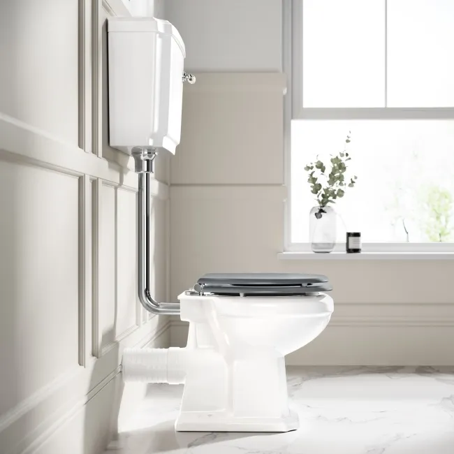 Hudson Traditional Toilet With Low-Level Cistern and Dove Grey Wooden Seat