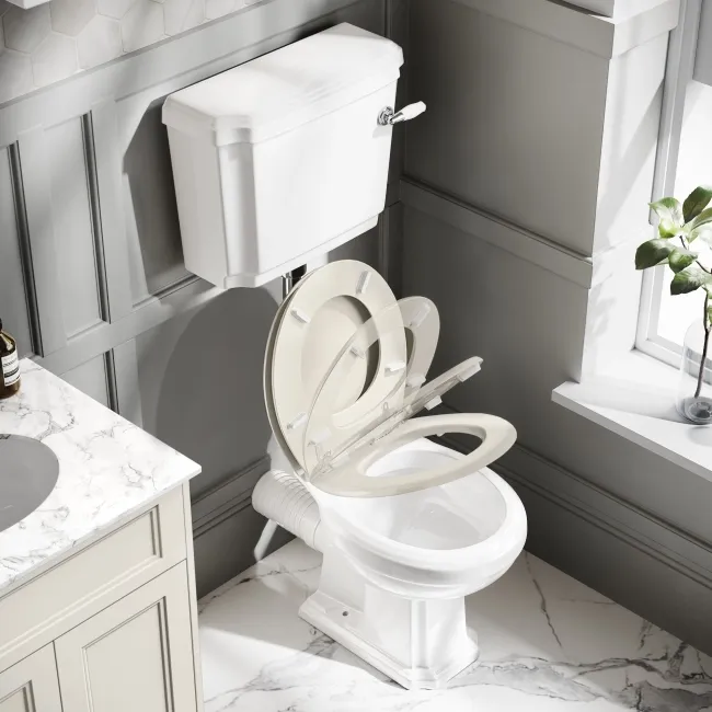 Hudson Traditional Toilet With Low-Level Cistern and Chalk White Wooden Seat