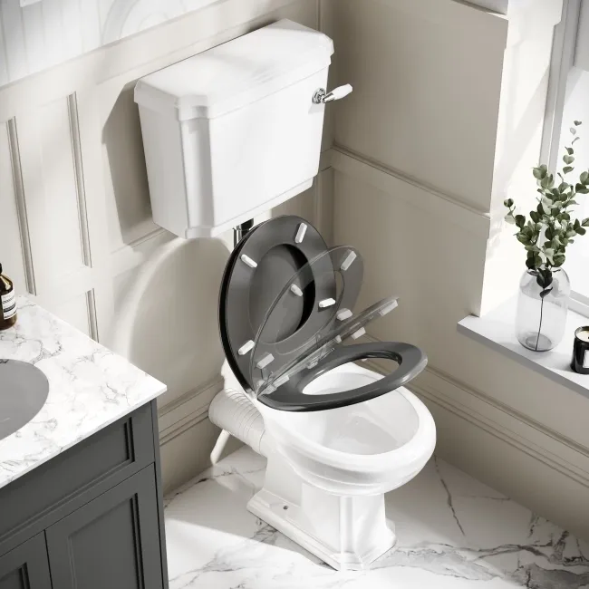 Hudson Traditional Toilet With Low-Level Cistern and Graphite Grey Wooden Seat