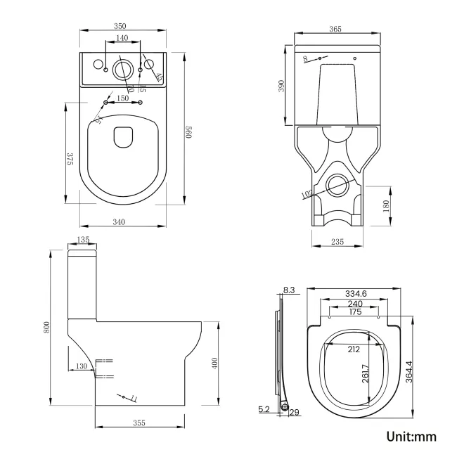 Manhattan Slimline 560 Depth Rimless Close Coupled Toilet With Soft Close Seat