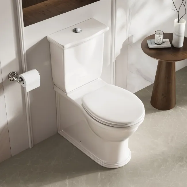 Alma Traditional Rimless Close Coupled Toilet With Premium Soft Close Slim Seat